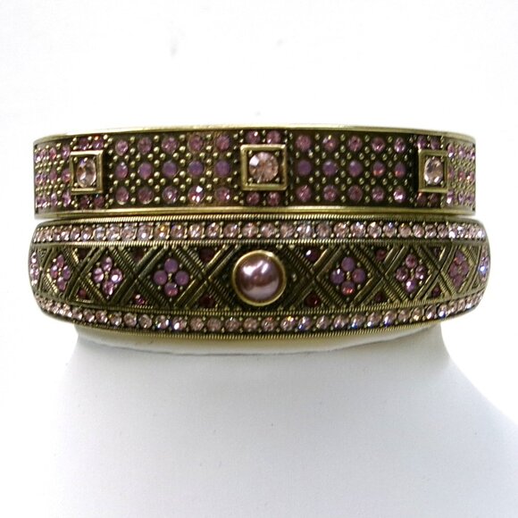 Heidi Daus Daily Double Aubergine Pearl & Pink Crystal Bangle Bracelet Pair - Picture 1 of 3